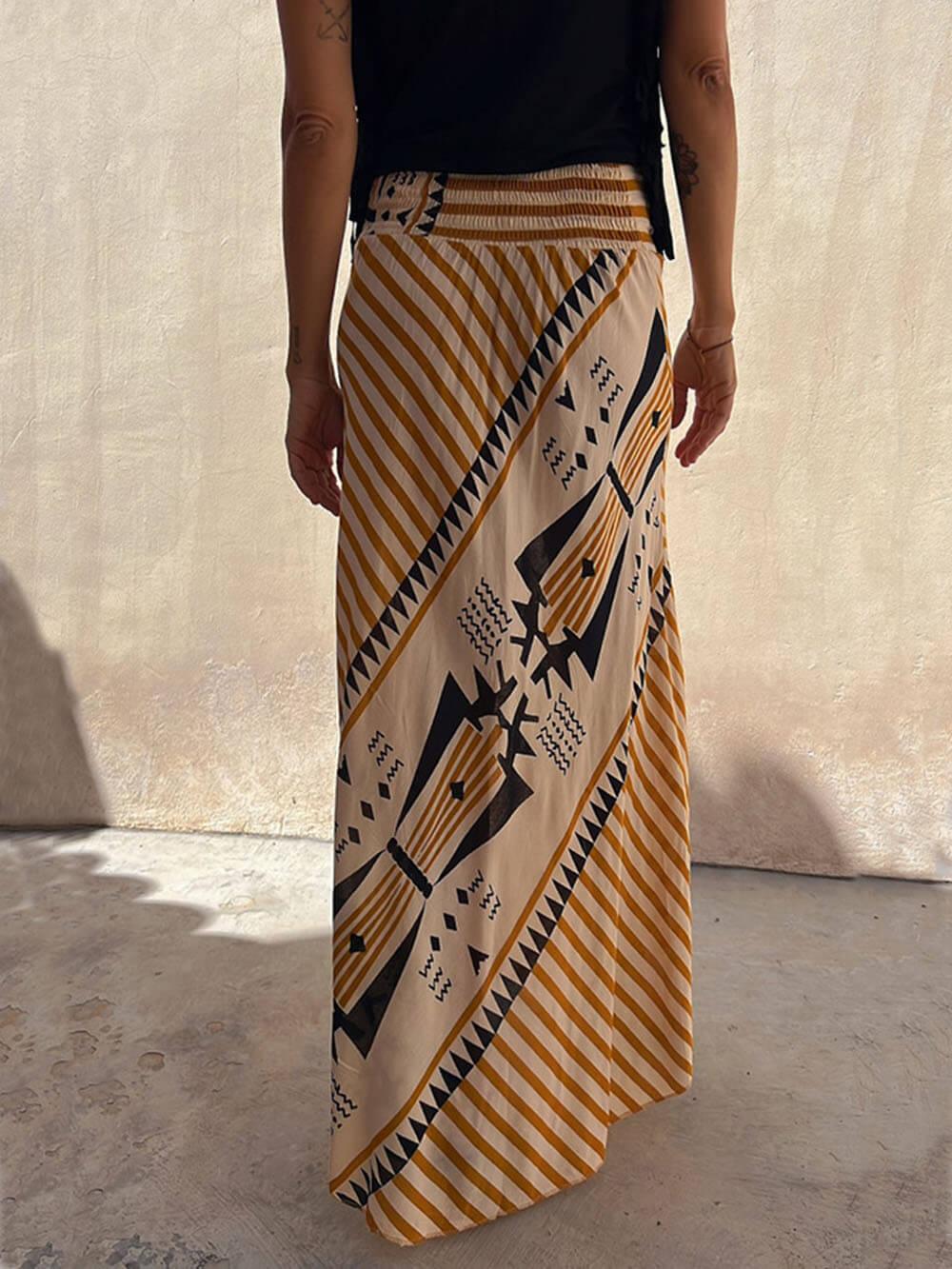 Aurohaya Geometric Print Elastic Waist Maxi Skirt