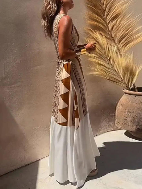 Aurohaya Ethnic Print Patchwork A-line Maxi Dress