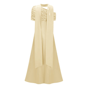Aurohaya Benedetta Yellow One Shoulder Satin Maxi Dress