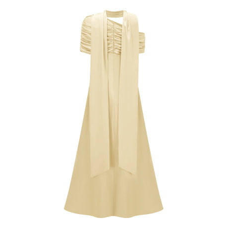 Aurohaya Benedetta Yellow One Shoulder Satin Maxi Dress