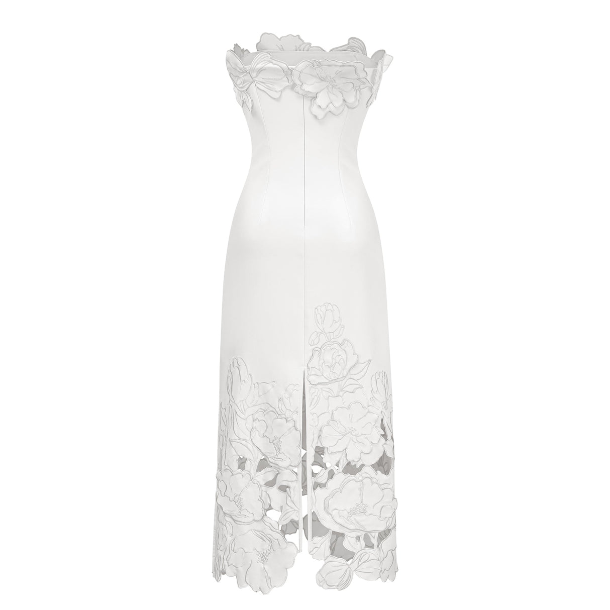 Aurohaya Inga White Strapless Floral Embroidered Maxi Dress