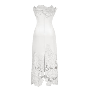 Aurohaya Inga White Strapless Floral Embroidered Maxi Dress
