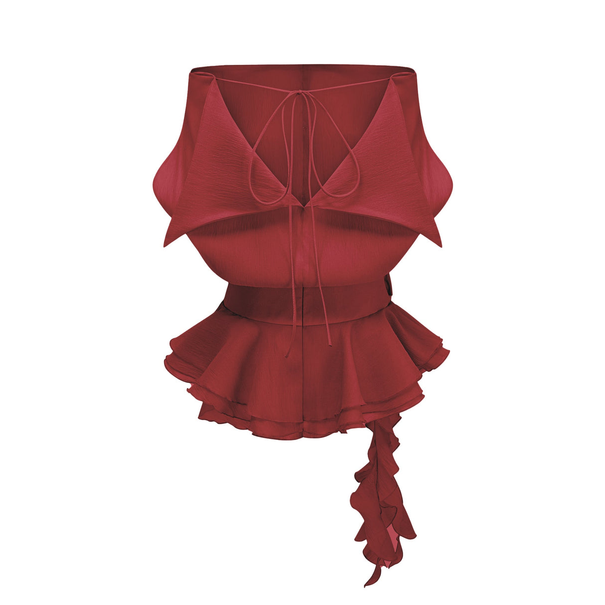 Aurohaya Amélie Red Floral Appliqué Flounced Mini Dress