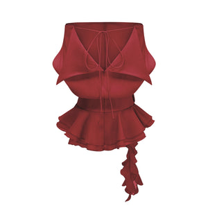 Aurohaya Amélie Red Floral Appliqué Flounced Mini Dress