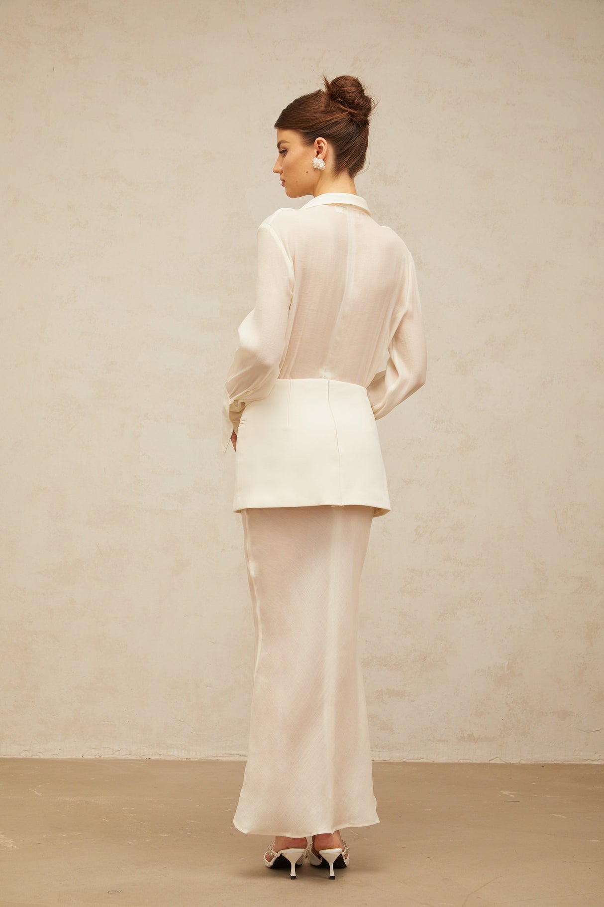 Aurohaya Gisèle white panelled semi-sheer maxi dress