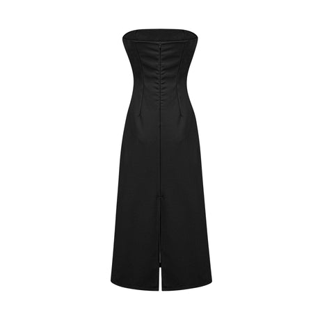 Aurohaya Irène Sequin Embroidered Off-Shoulder Midi Dress in Black