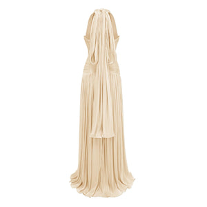 Aurohaya Verdelune Neutral Gathered Maxi Dress