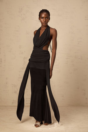 Aurohaya Déotille halterneck backless maxi dress in Black