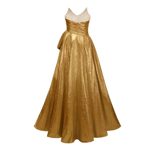 Aurohaya Adina Gold Glossy Asymmetrical Ruched Gown