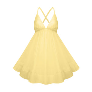 Aurohaya Quincie Yellow Shirred Flounced Mini Dress