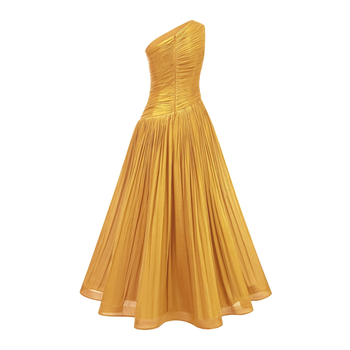 Aurohaya Emerald Gold One Shoulder Ruched Maxi Dress
