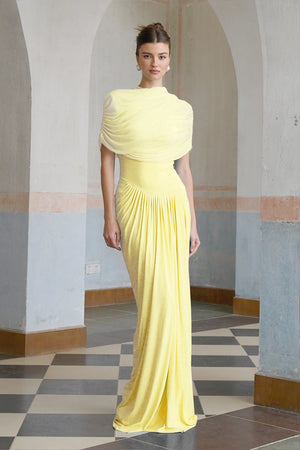 Aurohaya Catherine asymmetrical pleated maxi dress in Yellow