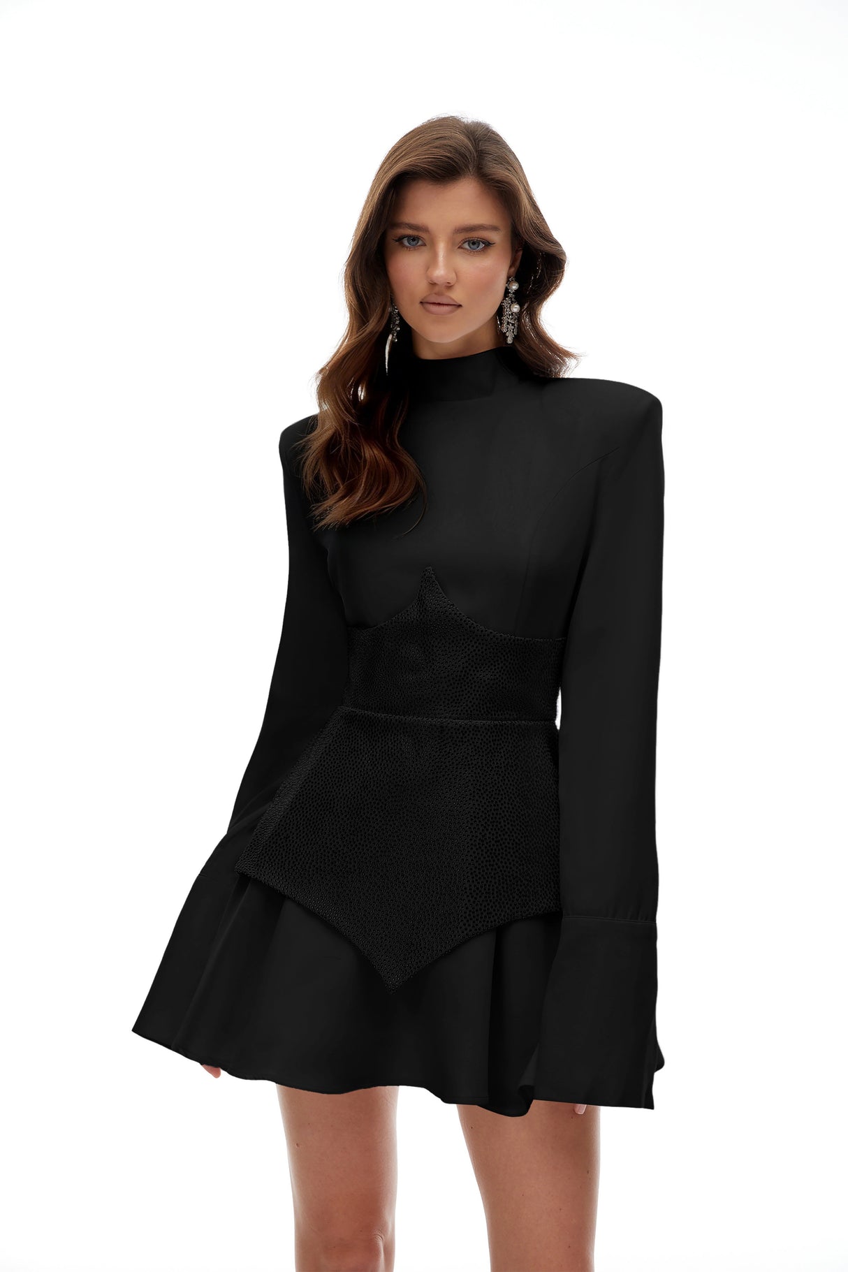 Aurohaya Veronica Black Rhinestone Embellished Mini Dress