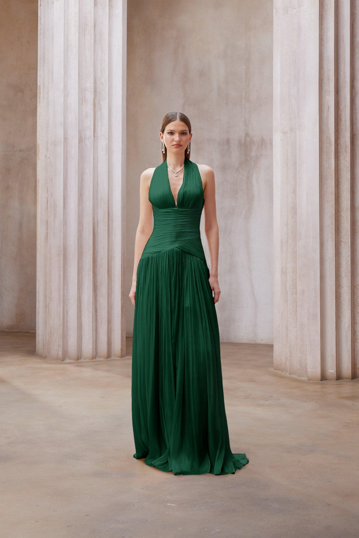 Aurohaya Verdelune Emerald Green Gathered Maxi Dress