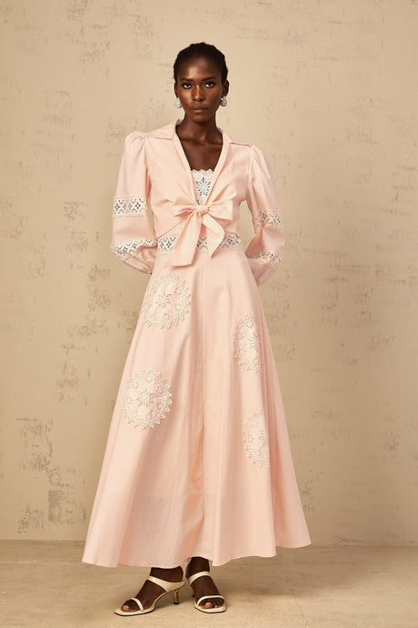 Aurohaya Romy Pink Floral Embroidered Blouse & Dress Set