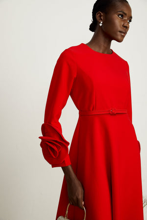 Aurohaya Elysia floral-embellished red long-sleeve dress