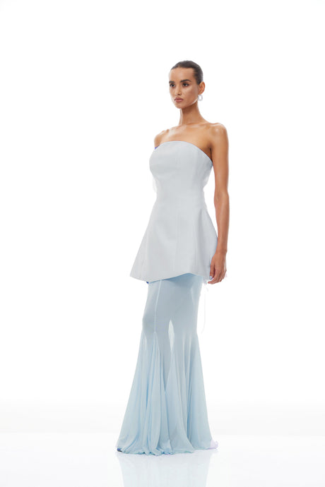 Aurohaya Mélanie Blue Corset Dress & Mesh Skirt Set