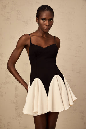 Aurohaya Justine color-blocked godet pleated mini dress
