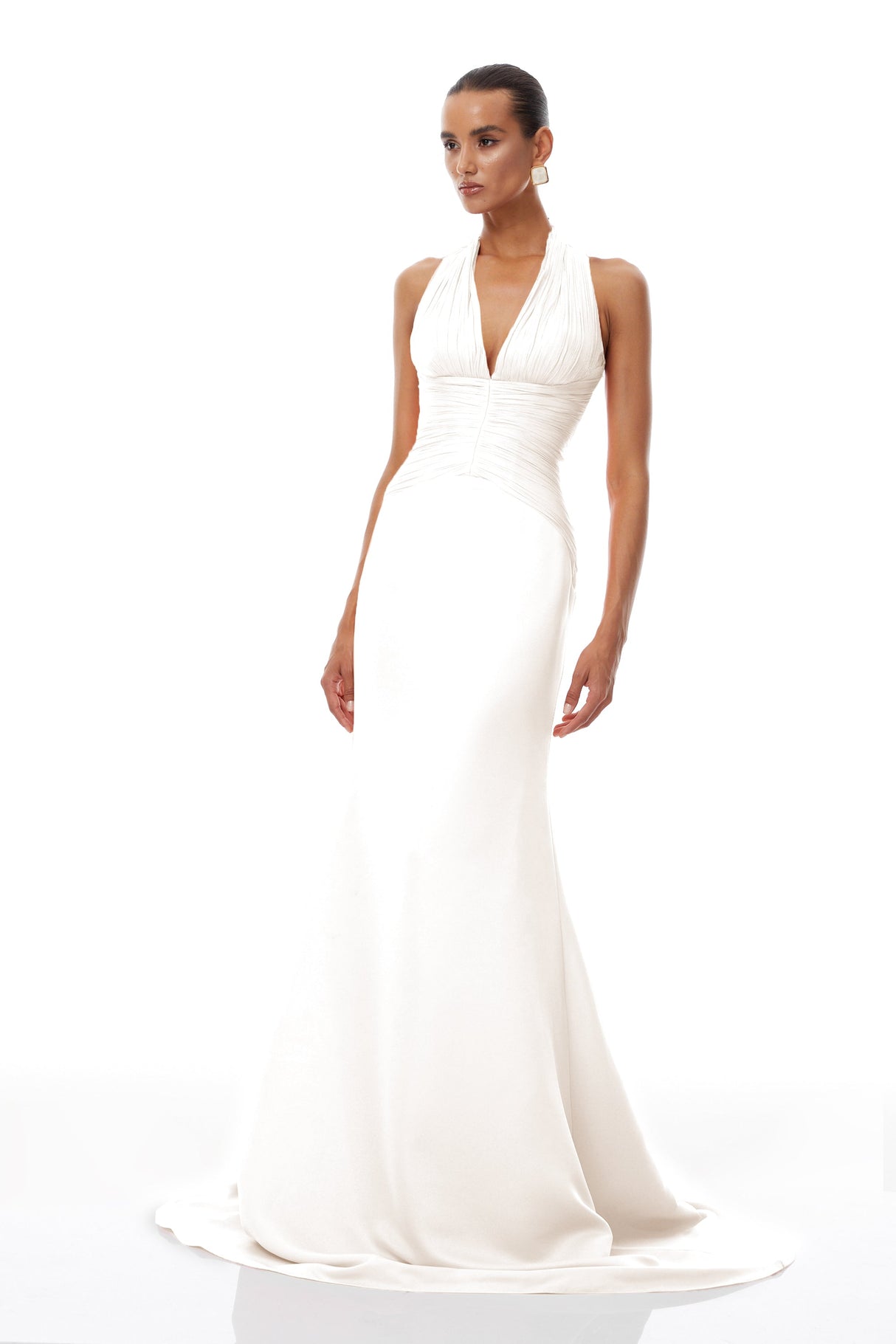 Aurohaya Emmeline White Train Design Gathered Maxi Dress