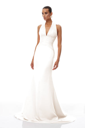 Aurohaya Emmeline White Train Design Gathered Maxi Dress