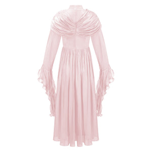 Aurohaya Danuta Pink Ruched Pleated Maxi Dress
