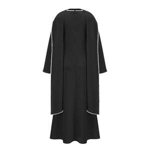Aurohaya Piroska Black Pearl Trim Shawl Detail Maxi Dress