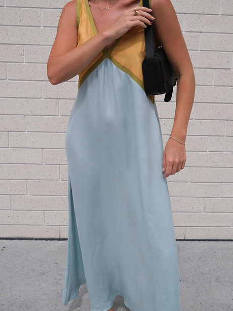 Aurohaya Splicing Chic V-neck Contrasting Color Dress