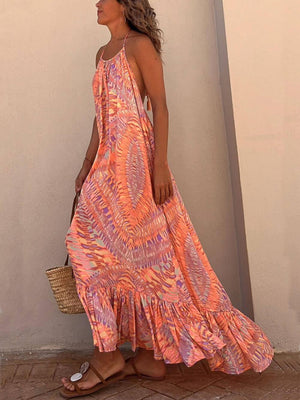 Aurohaya Golden Times Ethnic Print A-line Vacation Maxi Dress