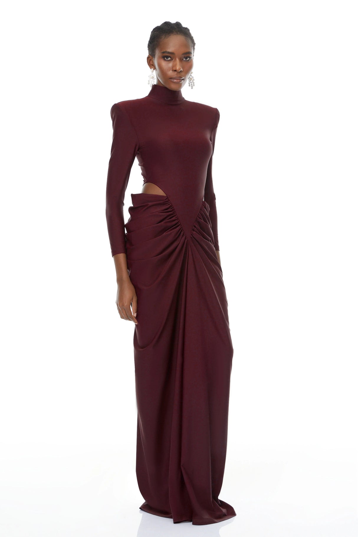 Aurohaya Arlene Red Cut Out Ruched Maxi Dress