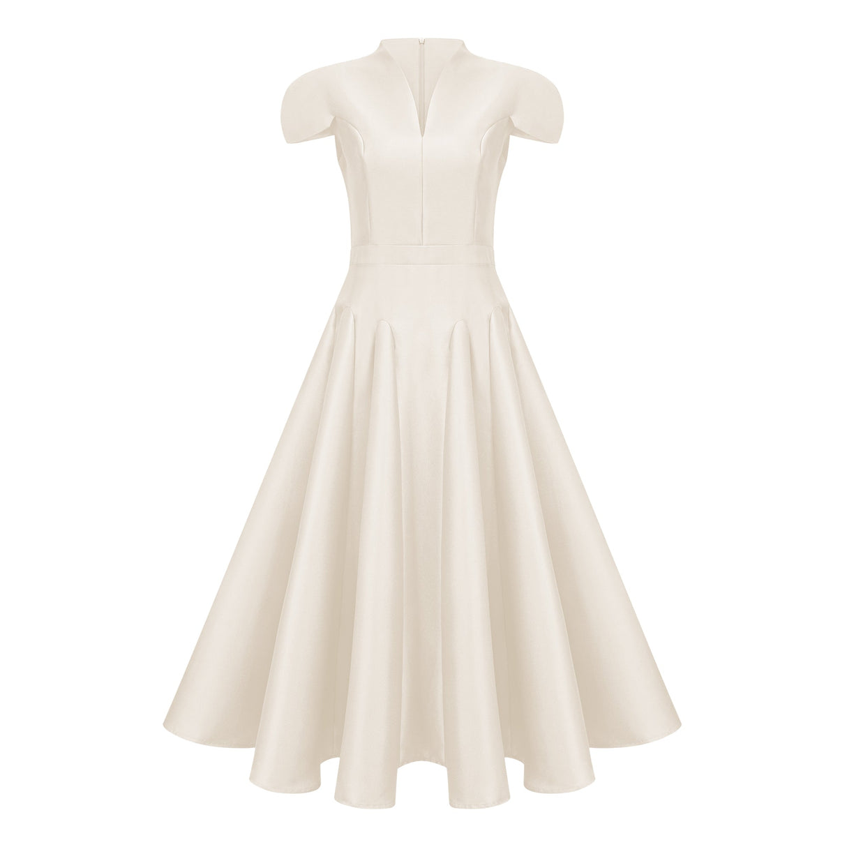 Aurohaya Aventin White Godet Design Midi Dress