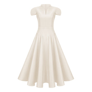 Aurohaya Aventin White Godet Design Midi Dress