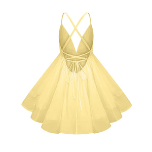Aurohaya Quincie Yellow Shirred Flounced Mini Dress