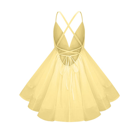 Aurohaya Quincie Yellow Shirred Flounced Mini Dress