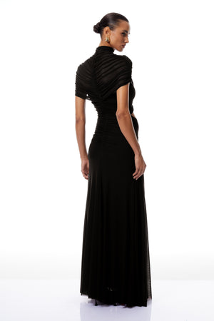 Aurohaya Bruna Cut-Out Ruched Mesh Maxi Dress