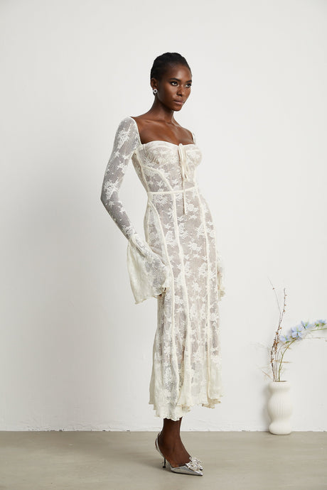 Charisme Lace Corset Bodycon Midi Dress White