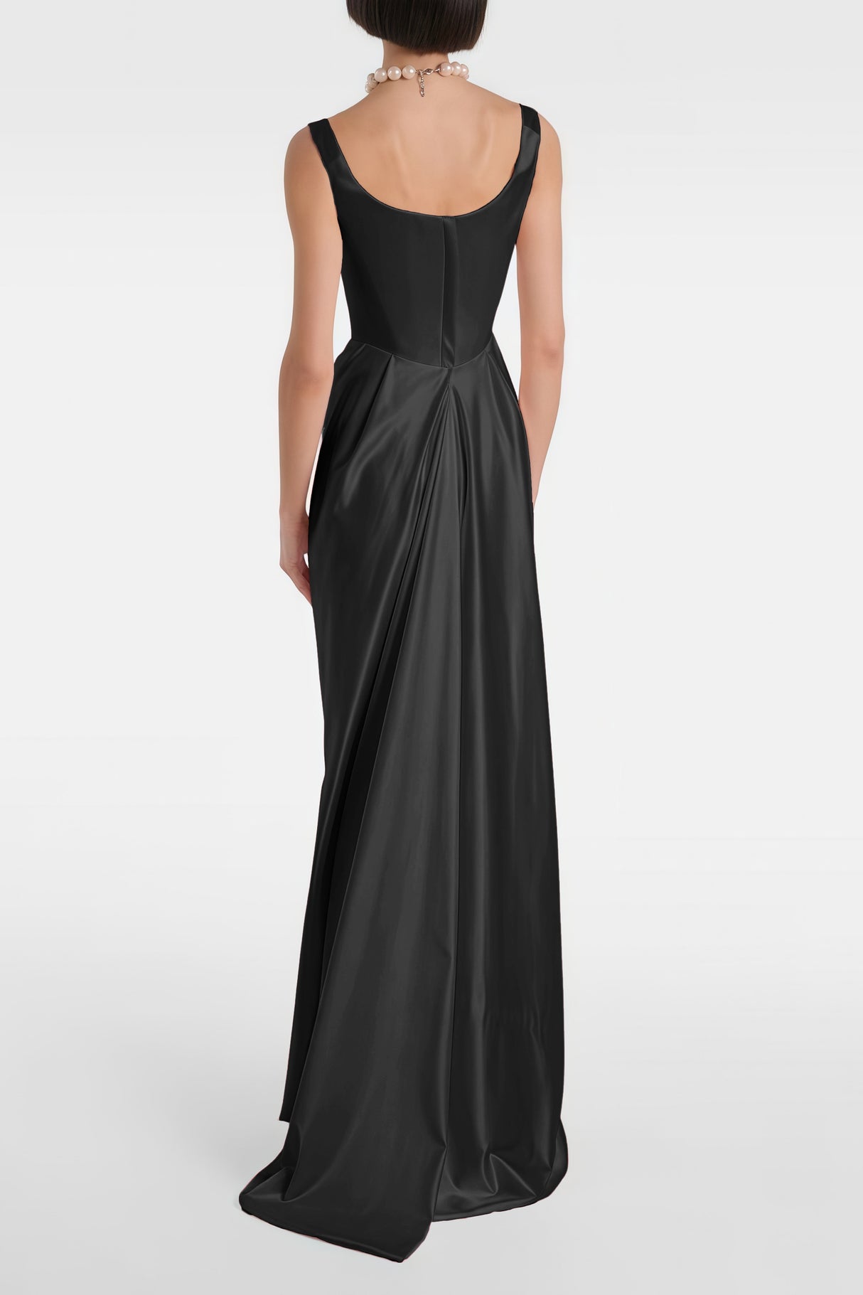 Aurohaya Fiona Black Satin Square Neck Maxi Dress
