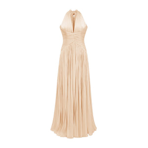 Aurohaya Térébenthine Neutral Glossy Gathered Maxi Dress