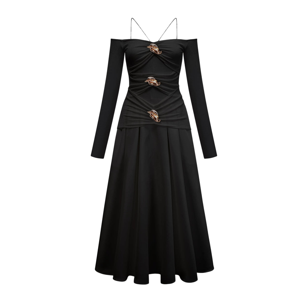 Aurohaya Nadine off-shoulder panelled maxi dress in Black