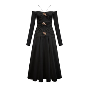Aurohaya Nadine off-shoulder panelled maxi dress in Black