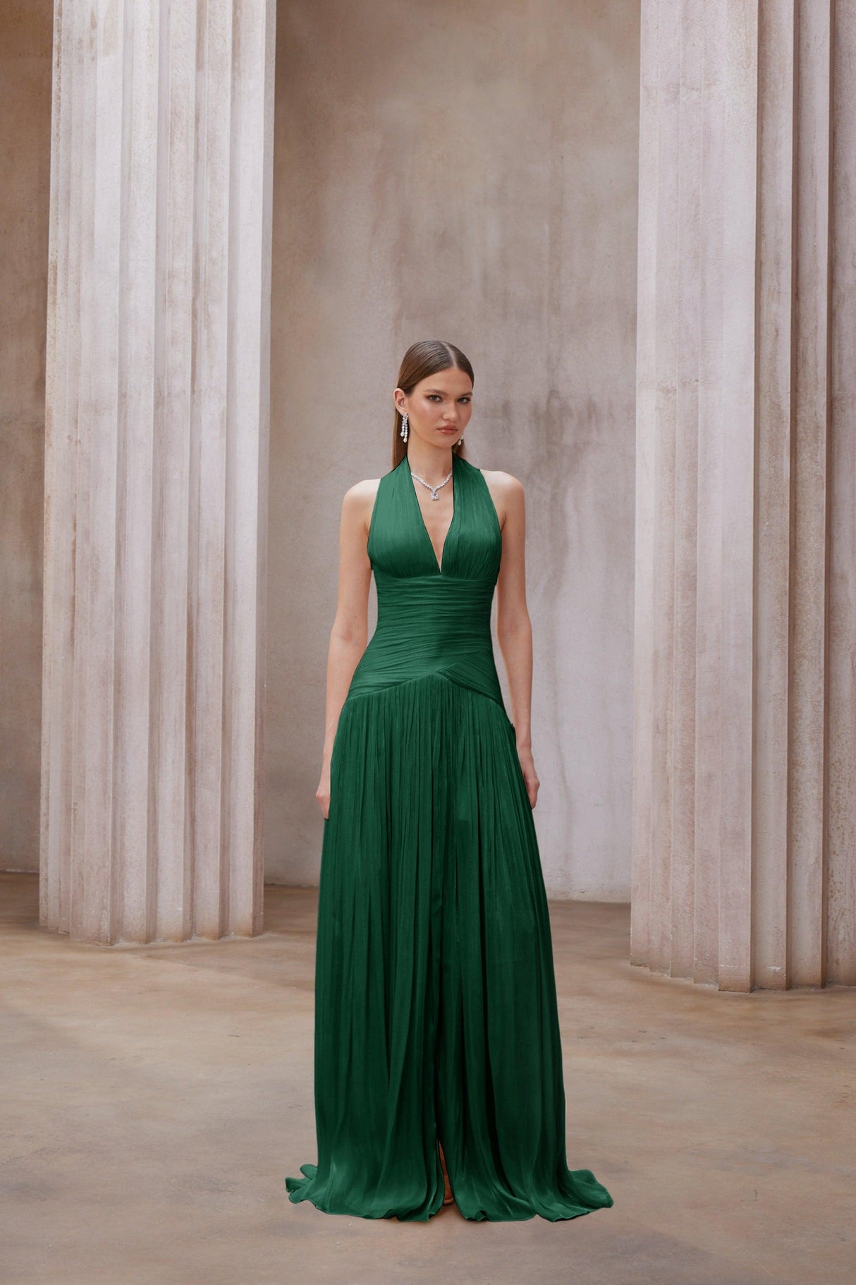 Aurohaya Verdelune Emerald Green Gathered Maxi Dress