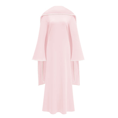 Aurohaya Piroska Pink Pearl Trim Shawl Detail Maxi Dress