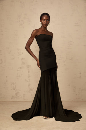 Aurohaya Josiane Black Off-shoulder Sheer Tulle Maxi Dress
