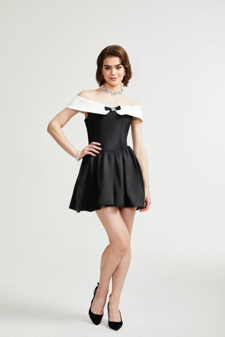 Aurohaya Deniece Black Off-The-Shoulder Mini Dress