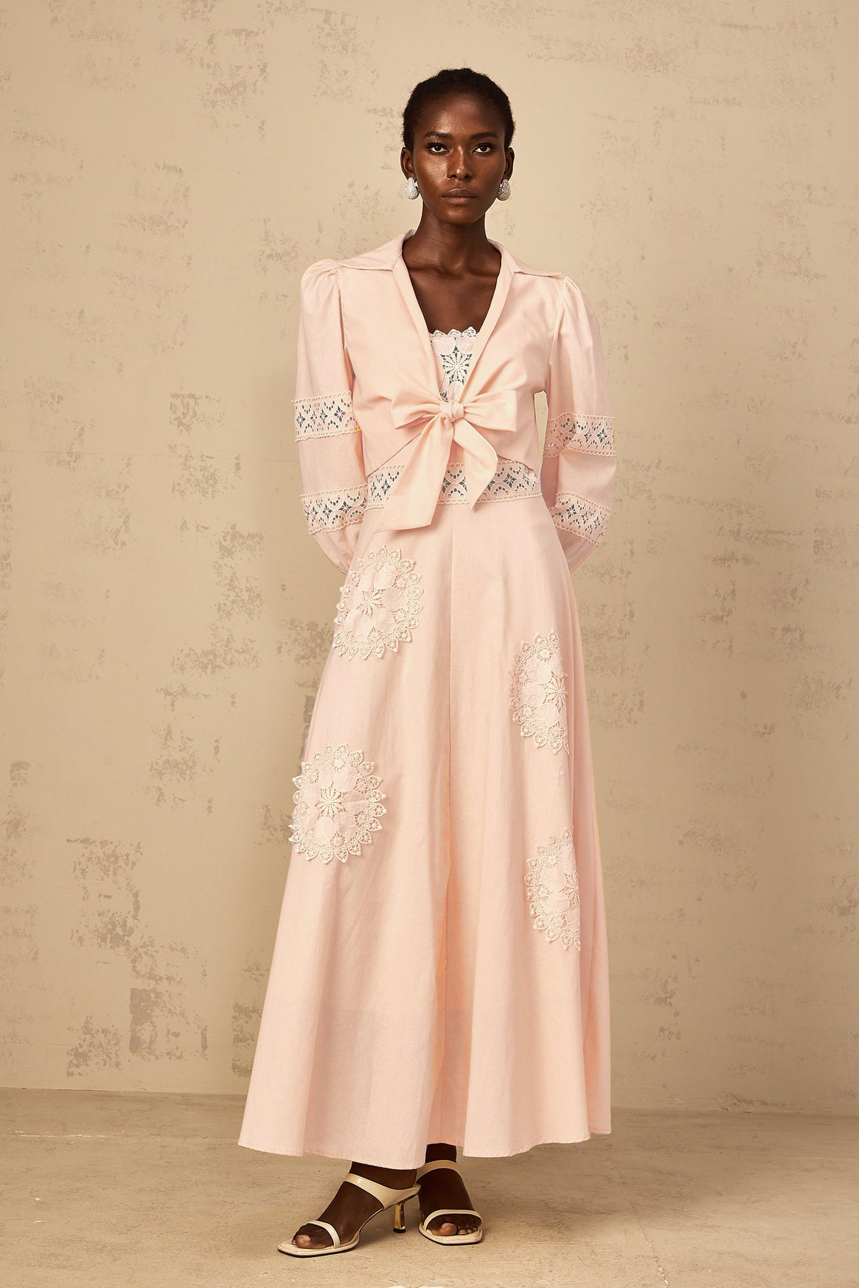 Aurohaya Romy Pink Floral Embroidered Blouse & Dress Set