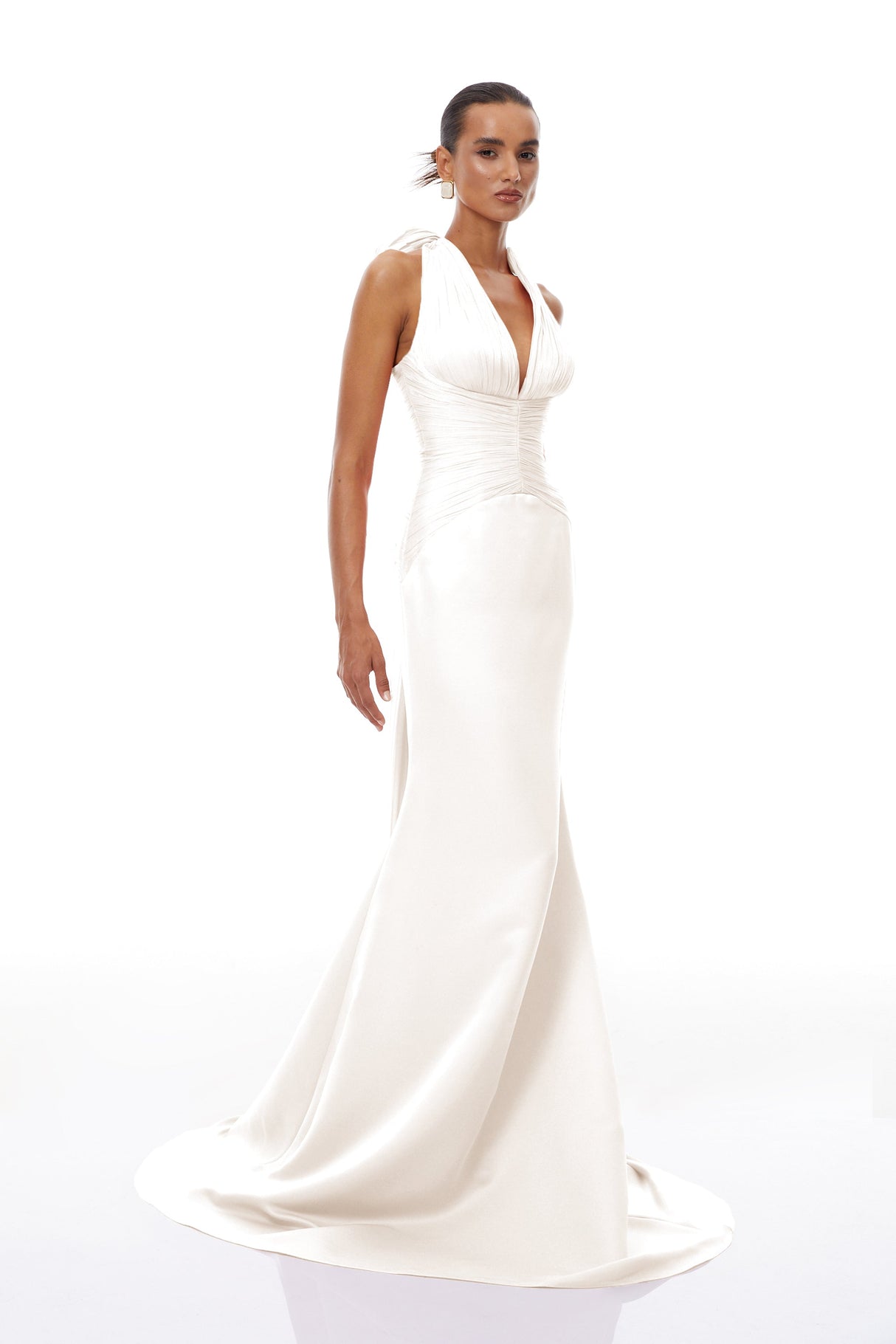 Aurohaya Emmeline White Train Design Gathered Maxi Dress