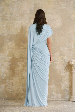 Aurohaya Fenella Blue Asymmetrical Draped Cape & Dress Matching Set