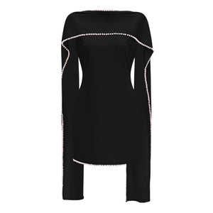 Aurohaya Piroska Black Sleeveless Pearl Trim Mini Dress