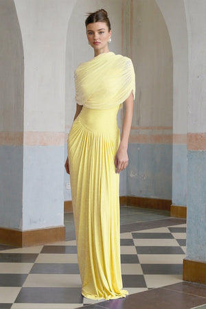 Aurohaya Catherine asymmetrical pleated maxi dress in Yellow