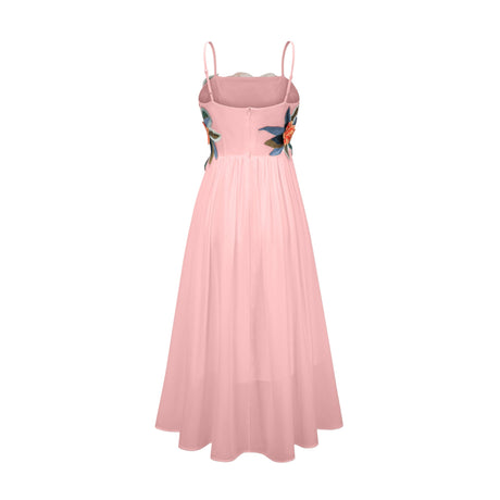 Aurohaya Josette floral-embroidered shirred maxi dress in Pink