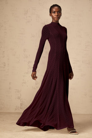 Aurohaya Athena wavy-pattern lace maxi dress in Red